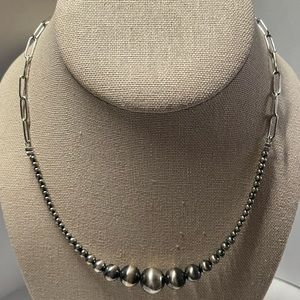 17-18” Navajo Pearl Sterling Silver Paperclip Chain Necklace